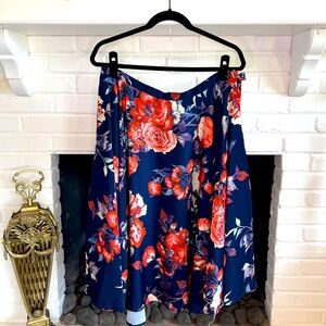 Navy and Floral Midi Skirt
